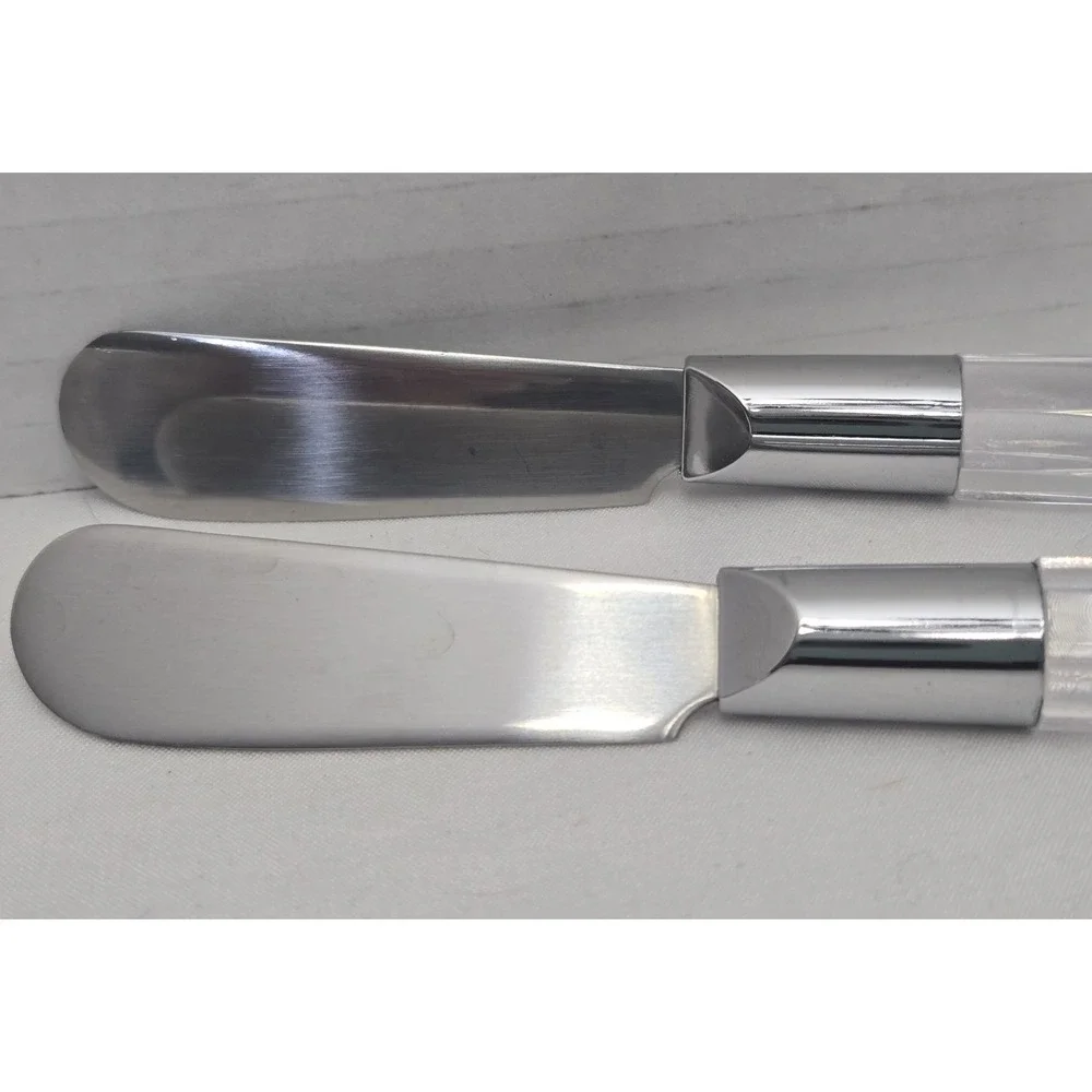 2 Vtg Stanley Roberts City Lights Butter Cheese Spreaders Clear Faceted Lucite